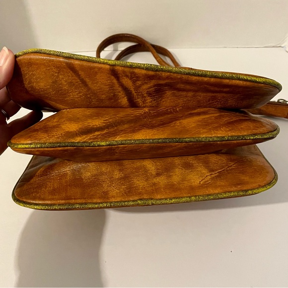 Vintage Mexican Leather Tooled Boho Purse Brightly Painted Flowers Lacing 70’s - Picture 7 of 16